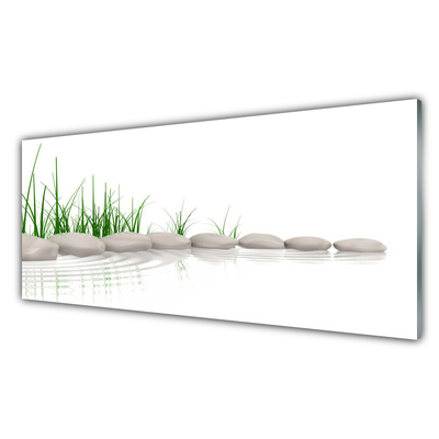 Glass Print Stones grass art grey green