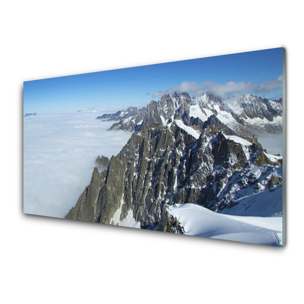 Glass Print Mountain fog landscape grey white