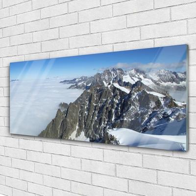 Glass Print Mountain fog landscape grey white