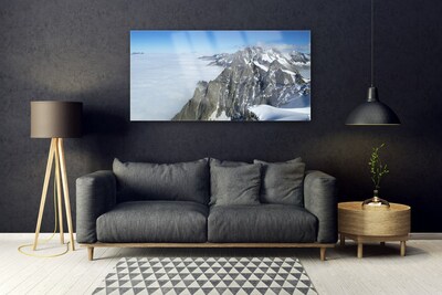 Glass Print Mountain fog landscape grey white