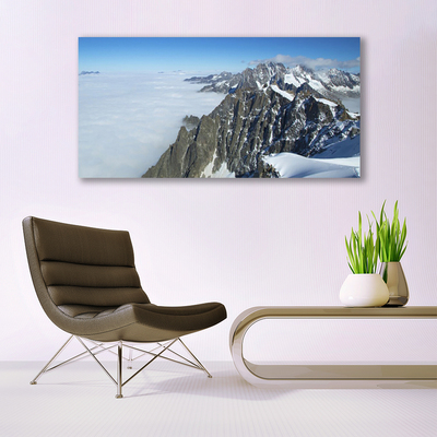 Glass Print Mountain fog landscape grey white