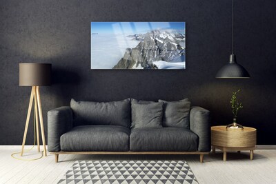 Glass Print Mountain fog landscape grey white