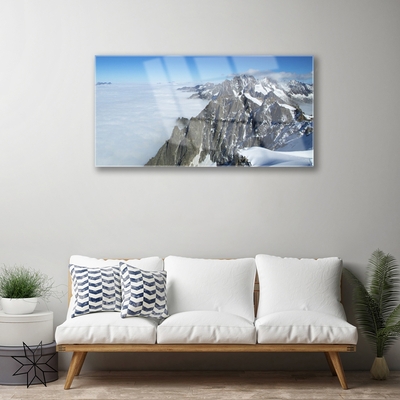 Glass Print Mountain fog landscape grey white