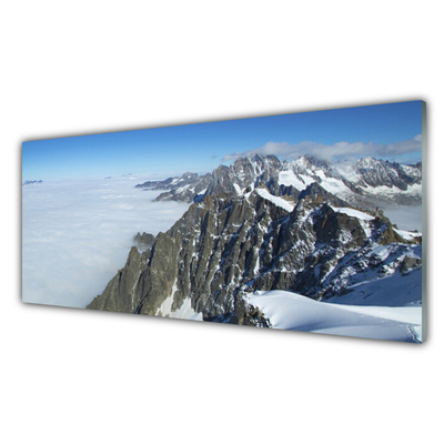 Glass Print Mountain fog landscape grey white