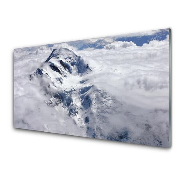 Glass Print Mountain fog landscape grey white