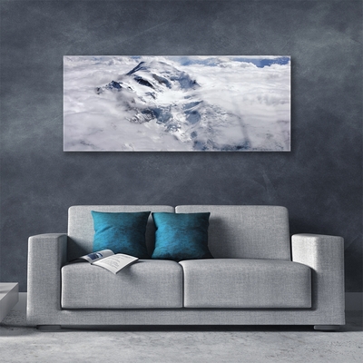 Glass Print Mountain fog landscape grey white