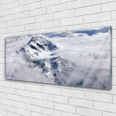 Glass Print Mountain fog landscape grey white