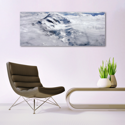 Glass Print Mountain fog landscape grey white