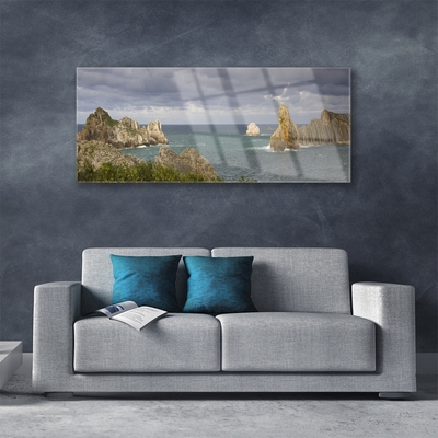 Glass Print Sea rocks landscape grey blue green