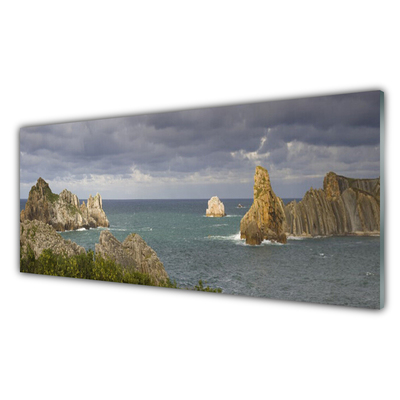 Glass Print Sea rocks landscape grey blue green