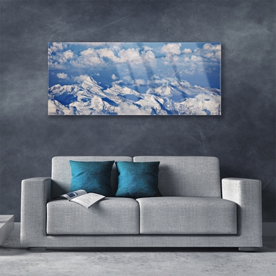 Glass Print Mountain clouds landscape white blue grey