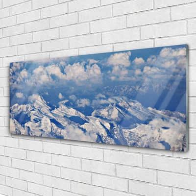 Glass Print Mountain clouds landscape white blue grey