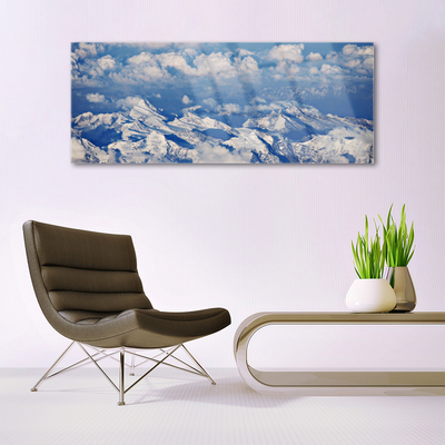 Glass Print Mountain clouds landscape white blue grey