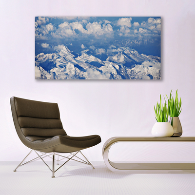 Glass Print Mountain clouds landscape white blue grey