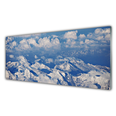 Glass Print Mountain clouds landscape white blue grey