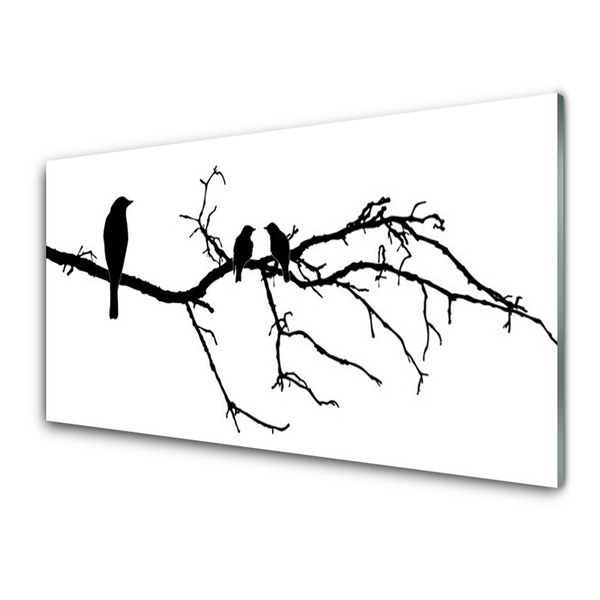 Glass Print Birds branch art black