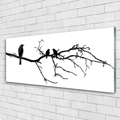 Glass Print Birds branch art black