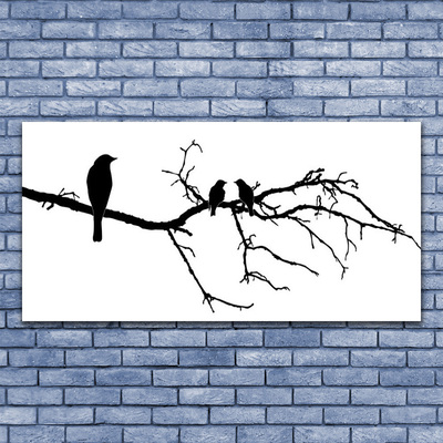 Glass Print Birds branch art black