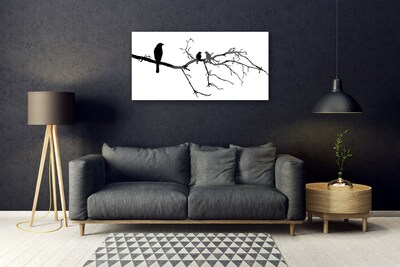 Glass Print Birds branch art black