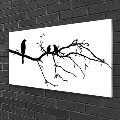 Glass Print Birds branch art black