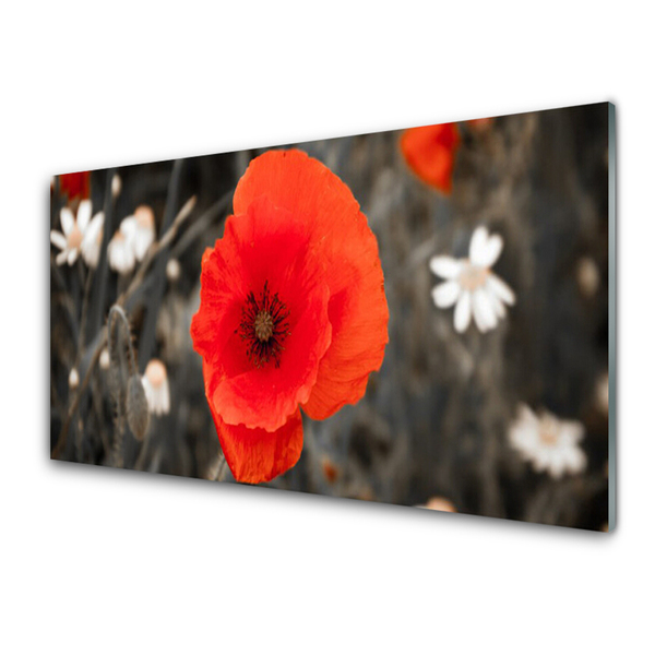 Glass Print Flower floral red grey
