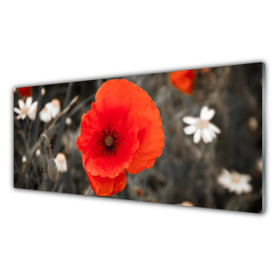 Glass Print Flower floral red grey