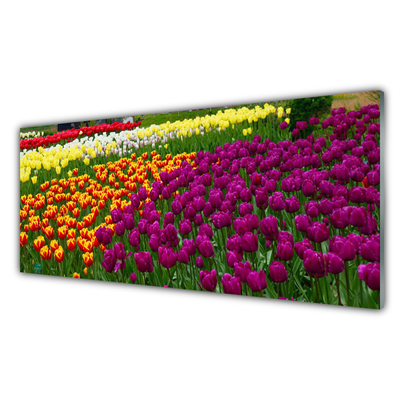 Glass Print Tulips floral yellow red green white