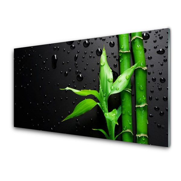 Glass Print Bamboo leaves floral green black