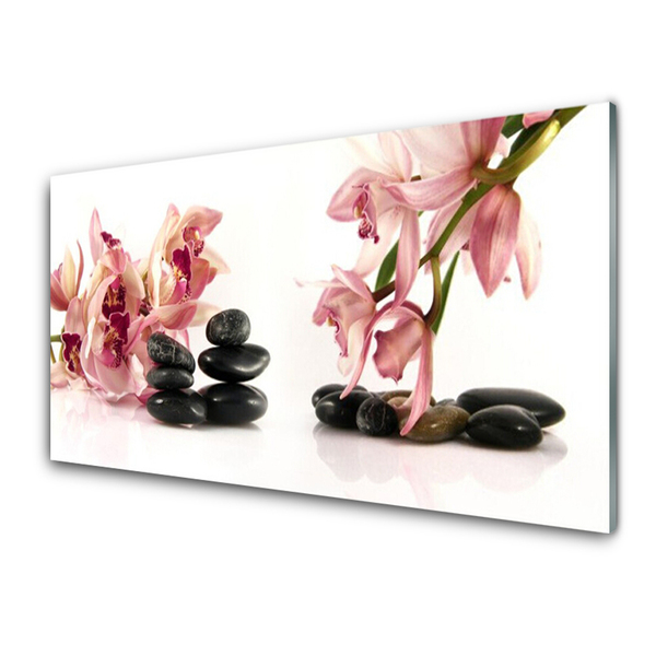 Glass Print Flower stones art brown black white