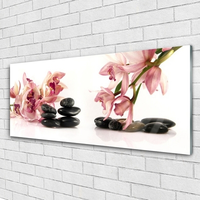 Glass Print Flower stones art brown black white