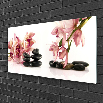 Glass Print Flower stones art brown black white
