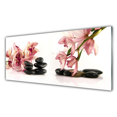 Glass Print Flower stones art brown black white