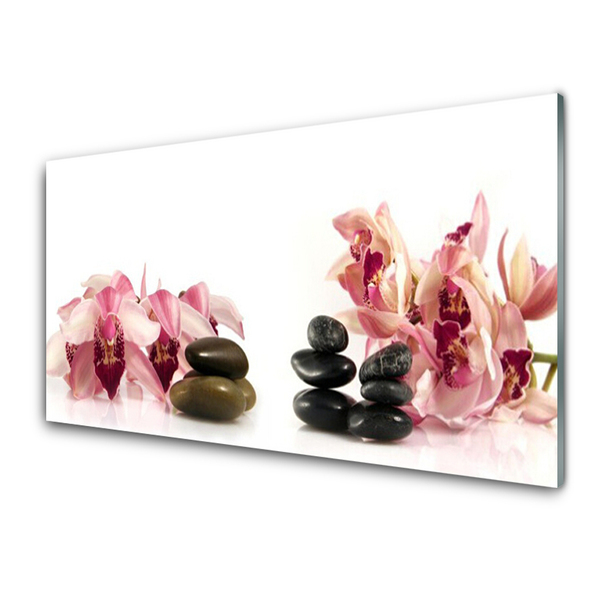 Glass Print Flower stones art brown black white