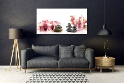 Glass Print Flower stones art brown black white