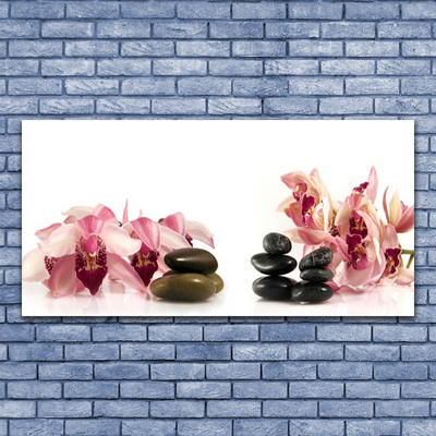 Glass Print Flower stones art brown black white