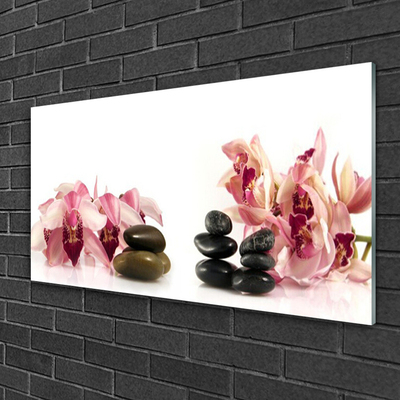 Glass Print Flower stones art brown black white