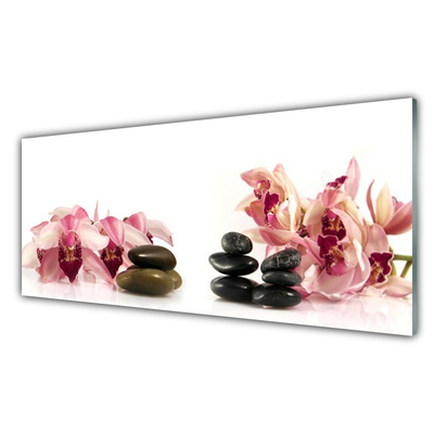 Glass Print Flower stones art brown black white