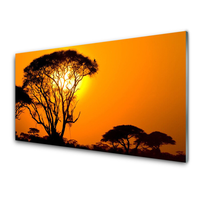 Glass Print Trees sun nature black yellow