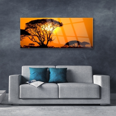 Glass Print Trees sun nature black yellow