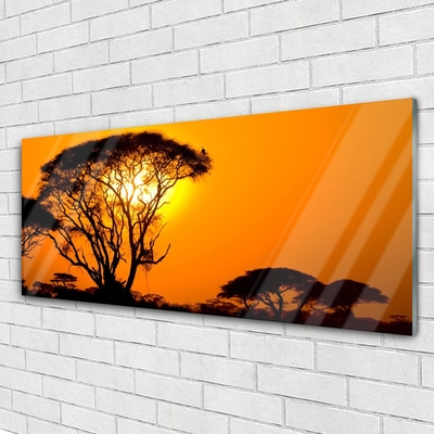 Glass Print Trees sun nature black yellow