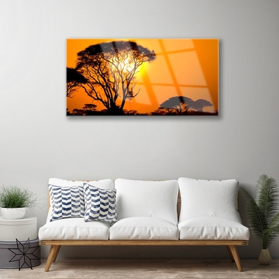 Glass Print Trees sun nature black yellow