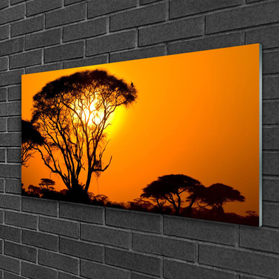 Glass Print Trees sun nature black yellow