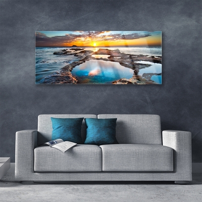 Glass Print Sea sun landscape blue grey yellow