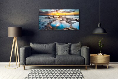 Glass Print Sea sun landscape blue grey yellow