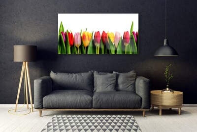 Glass Print Tulips floral red pink yellow green