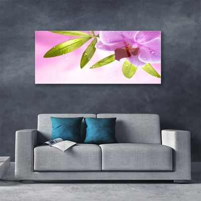 Glass Print Flower leaves floral pink green