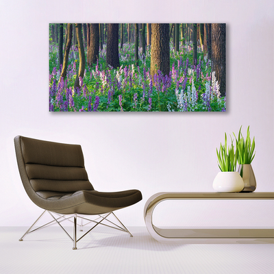 Glass Print Forest flowers nature purple green brown