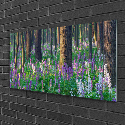 Glass Print Forest flowers nature purple green brown