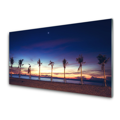 Glass Print Palm trees beach sea landscape brown blue