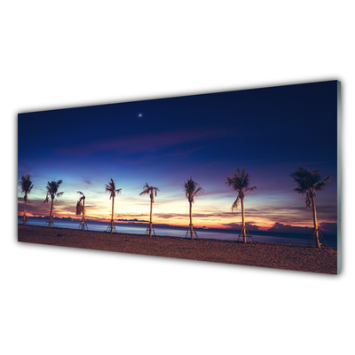 Glass Print Palm trees beach sea landscape brown blue
